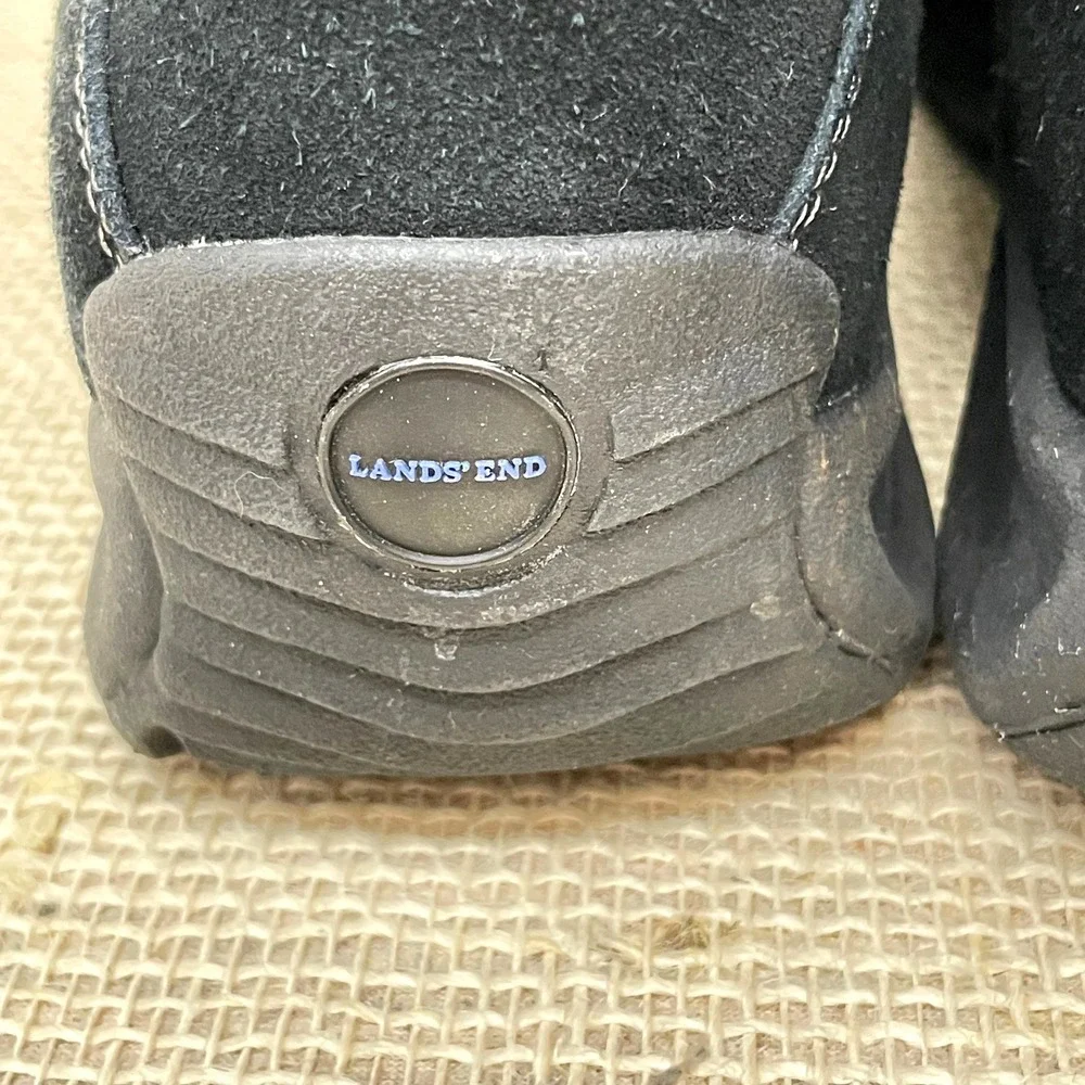 Lands' End Womens Black Suede Quilted Front Zip Winter Snow Boots‎ 7B 176848